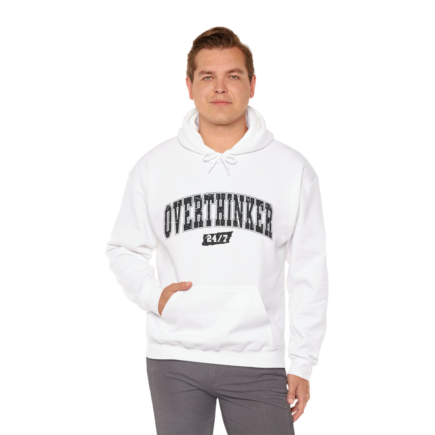 Unisex Heavy Blend™ Hooded Sweatshirt - Overthinker 24/7 & Pancakes and Panic Attacks Design