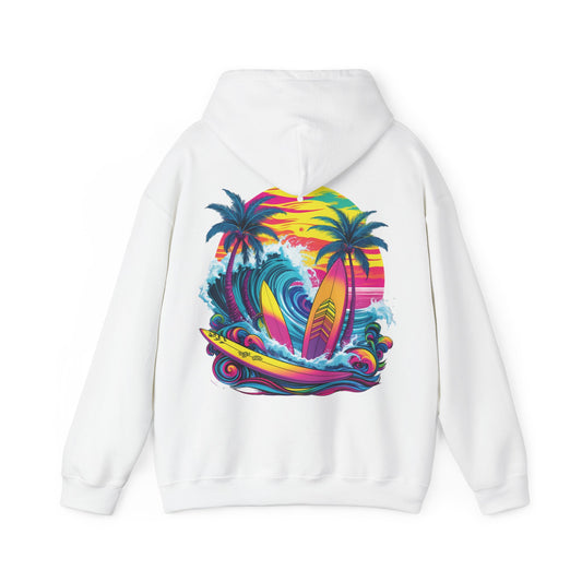Surf Vibes Unisex Hooded Sweatshirt - Colorful Beach Design