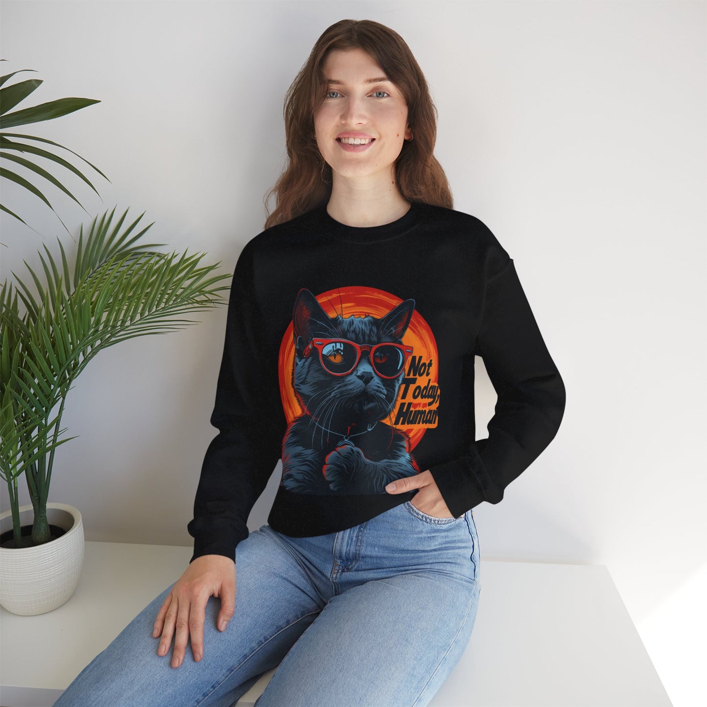 Funny Cat Sweatshirt - 'Not Today Human' Unisex Crewneck