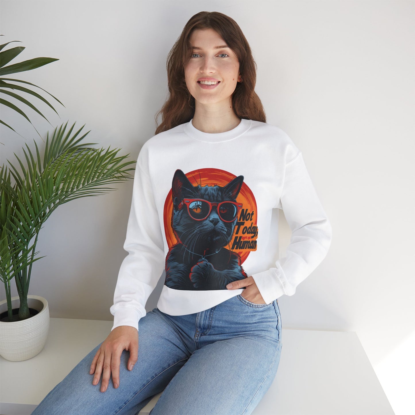 Funny Cat Sweatshirt - 'Not Today Human' Unisex Crewneck